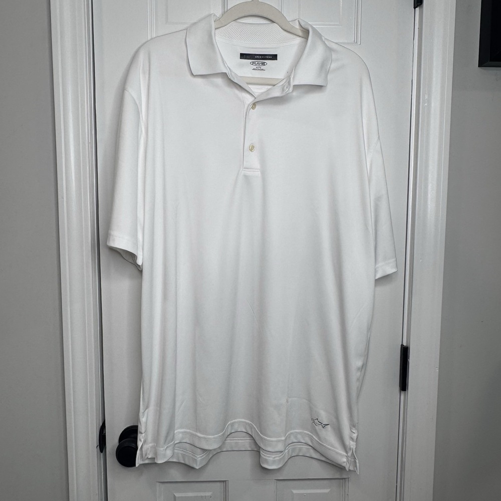 Greg Norman Play Dry Polo Shirt Mens XL White Golf Performance Short Sleeve